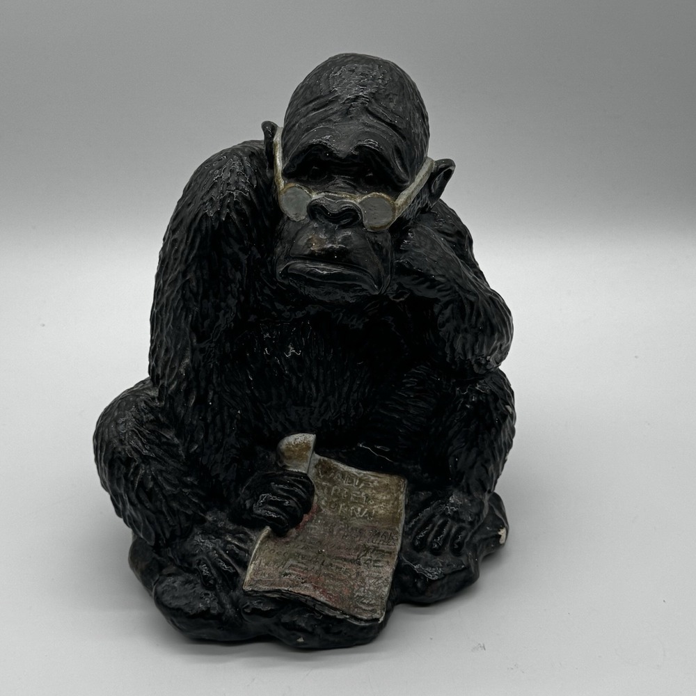 Vtg Universal Statuary 1968 Gorilla Reading Wall Street Journal Monkey Figurine